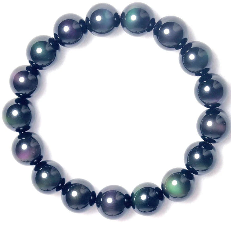 Rainbow Purple Green Eye Obsidian Bracelet with mixed natural colours