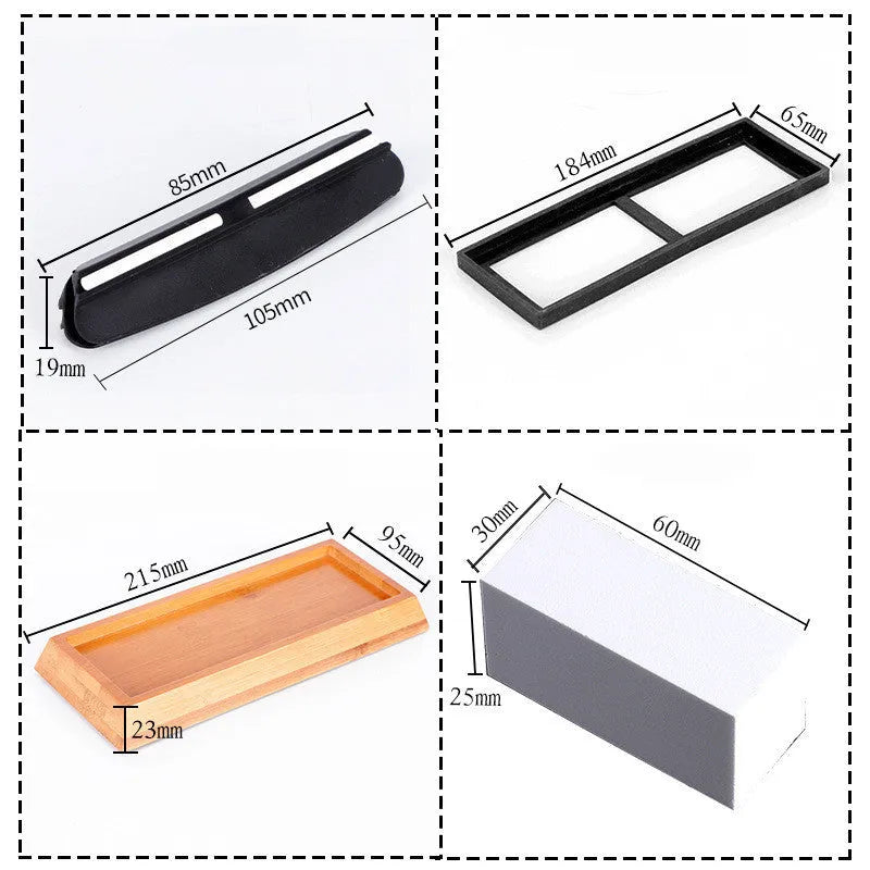 White corundum whetstone with 3000/8000 grit sides, bamboo base, correction stone and accessories for kitchen knife sharpening