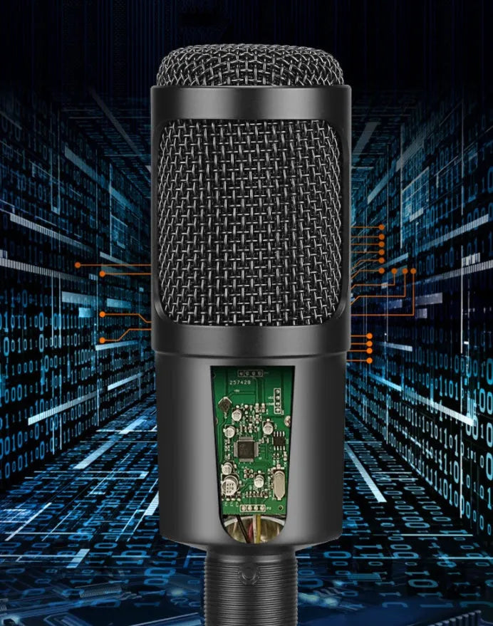 Black USB condenser microphone for laptop and computer recording with knob volume control