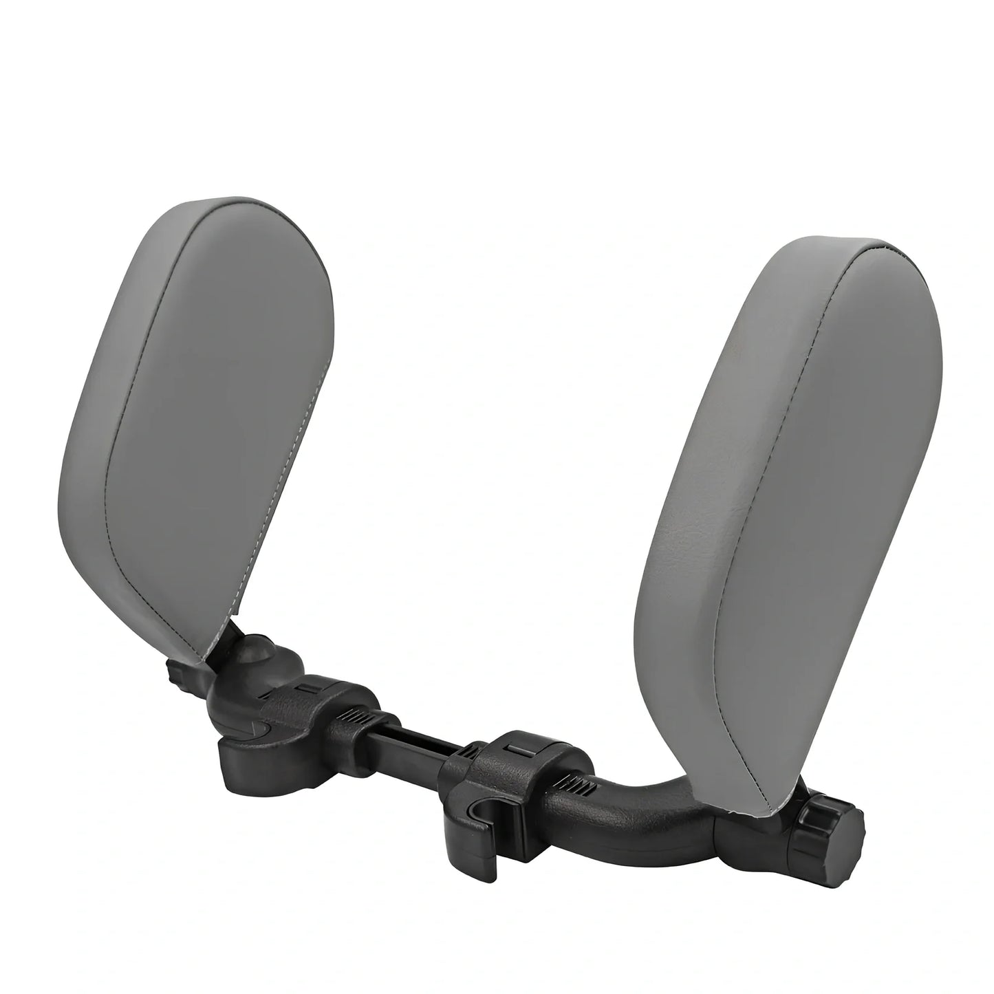 Adjustable car headrest pillow with 36cm bracket and 14cm rotating PU leather cushion