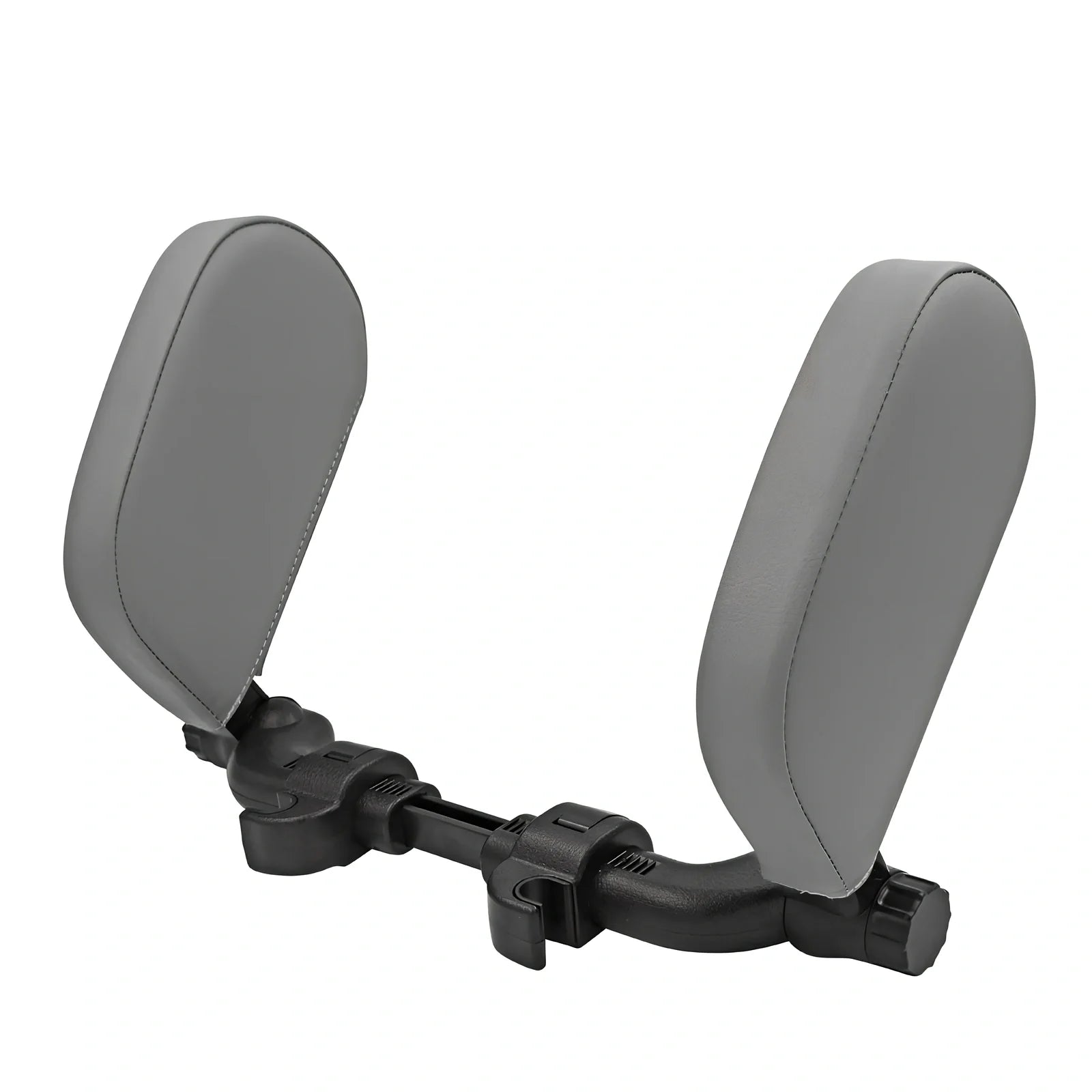 Adjustable car headrest pillow with 36cm bracket and 14cm rotating PU leather cushion