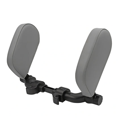 Adjustable car headrest pillow with 36cm bracket and 14cm rotating PU leather cushion
