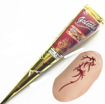 Authentic Indian henna tattoo cream set with 4 random design stickers and black cream tube with precision applicator