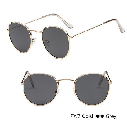 Women's retro sunglasses with metal frame and round design in various colours