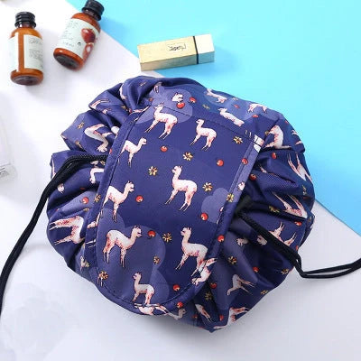 Animal print large capacity drawstring cosmetic storage bag with waterproof oxford cloth