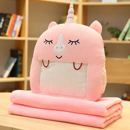 Winter hand warmer pillow with blanket and mobile phone holder in various styles