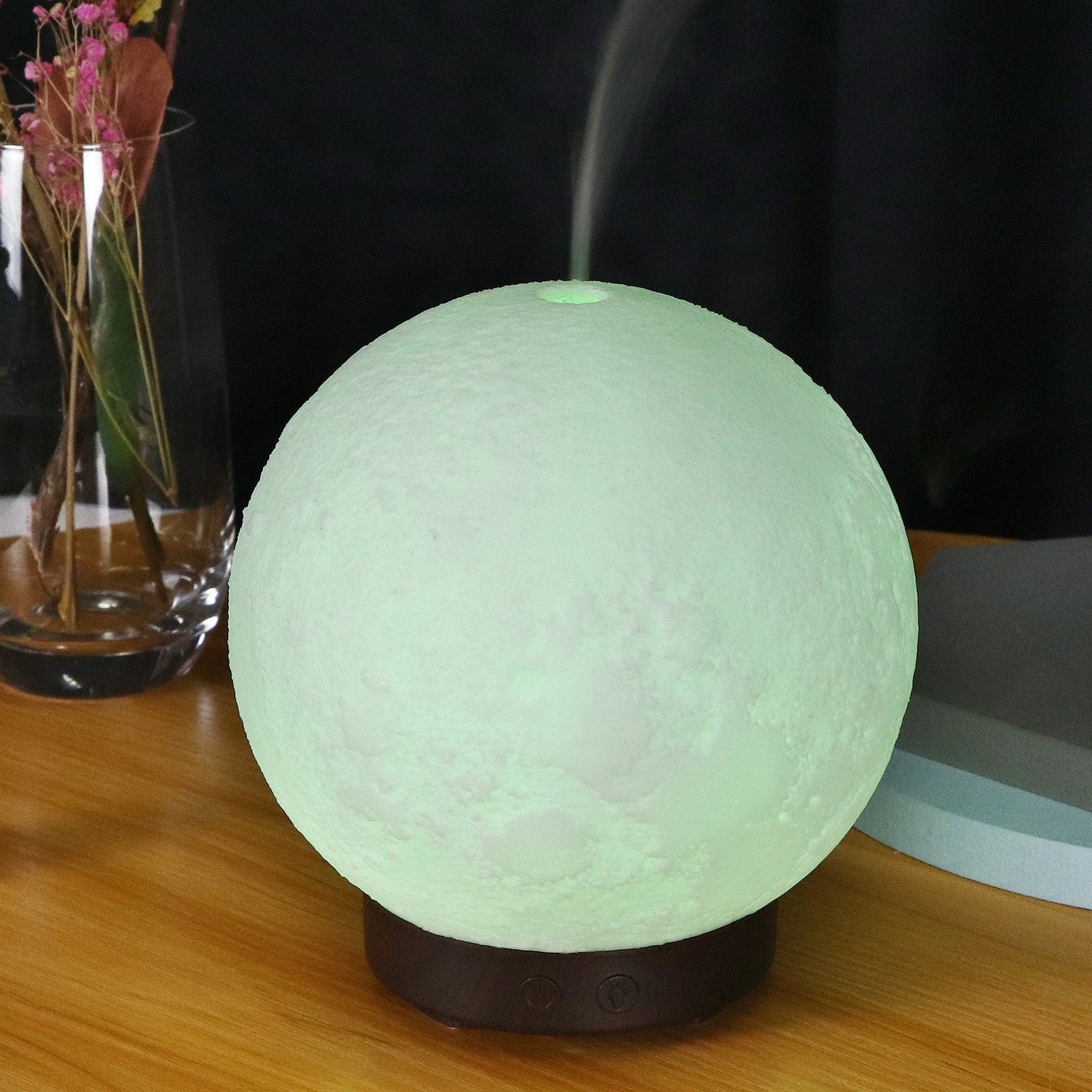 Stylish ultrasonic humidifier and aroma diffuser with wood-grain finish and modern design