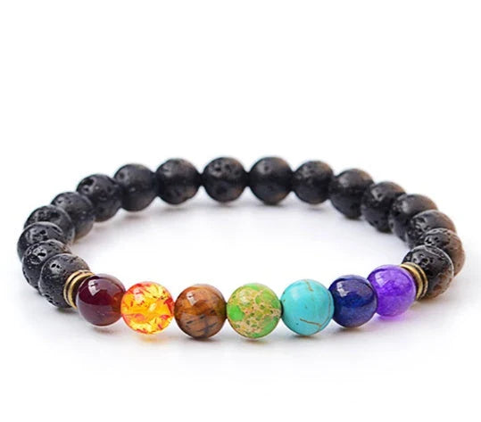 Handcrafted lava bead bracelet with seven chakra healing stones for balance and wellness