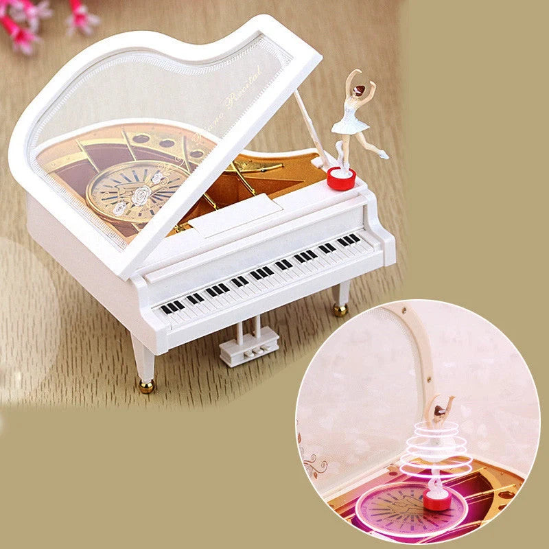 Wooden rotating ballet music box with modern art design
