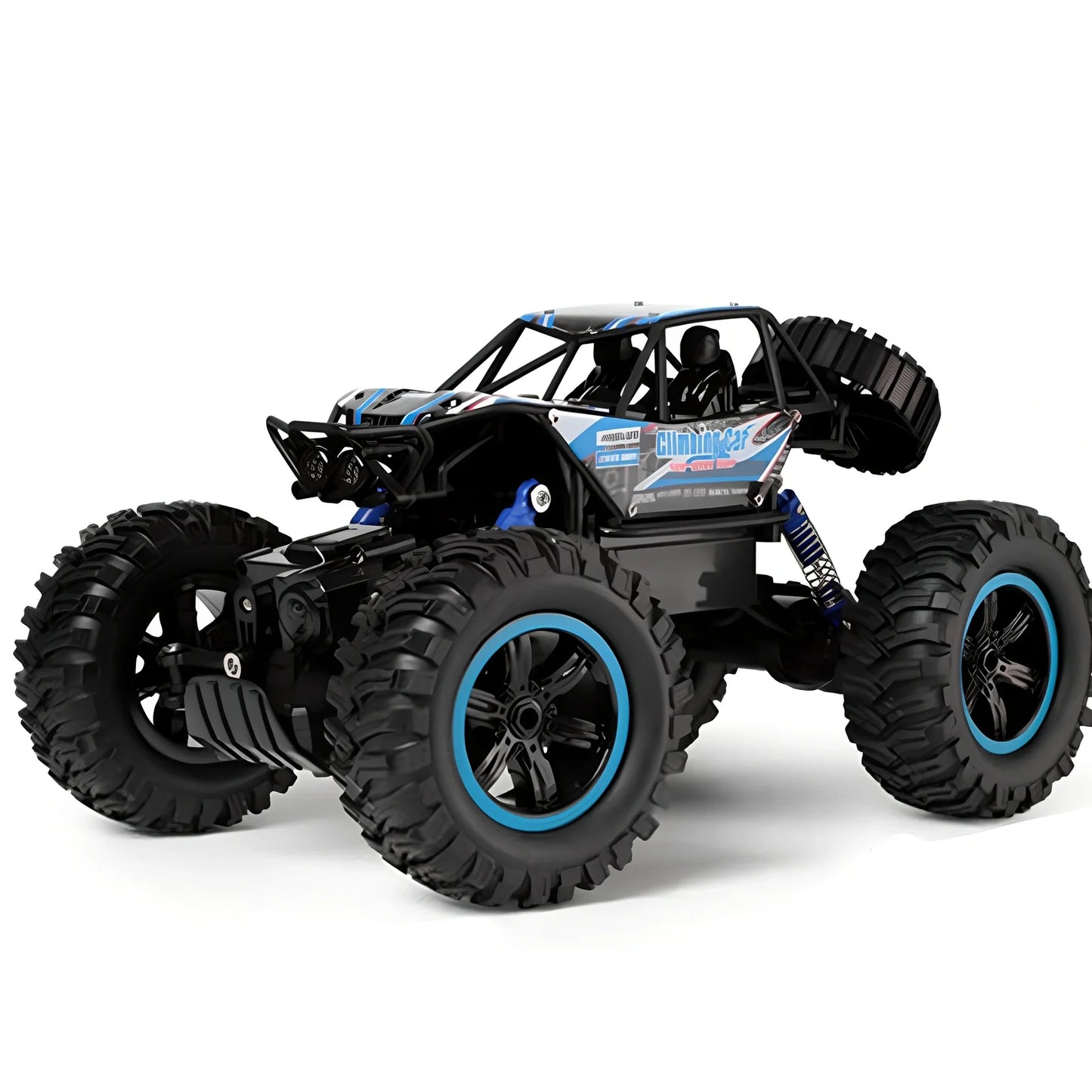 Blue 4WD remote control car with off-road tyres and 2.4GHz controller