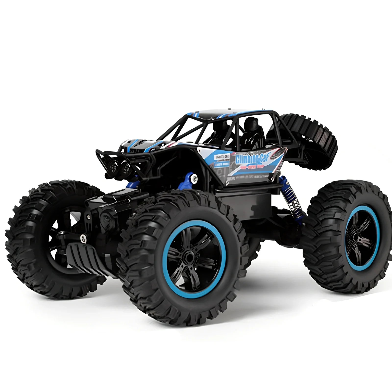 Blue 4WD remote control car with off-road tyres and 2.4GHz controller