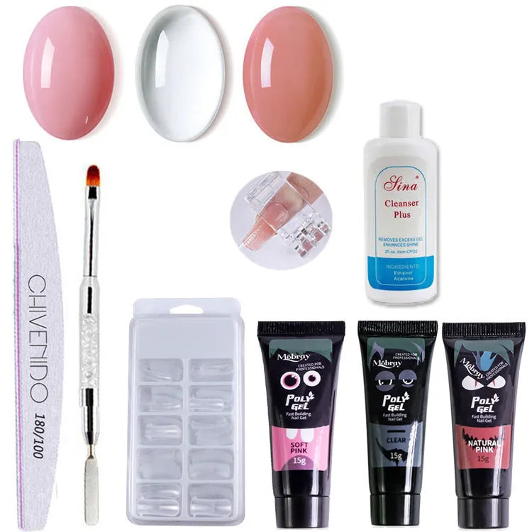 Nail crystal extender set with gel, 100 nails in 245 styles, tools and polishes