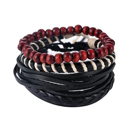 Adjustable leather bracelet with multilayer bead design for men and women