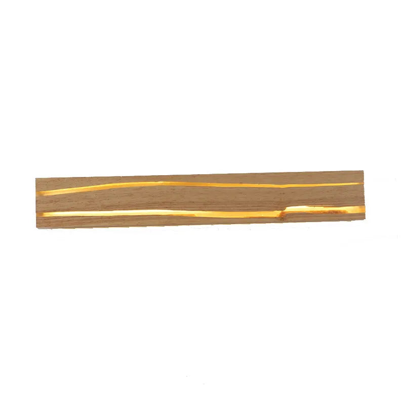 Solid wood bedroom LED wall light in log colour with rubber wood and acrylic construction