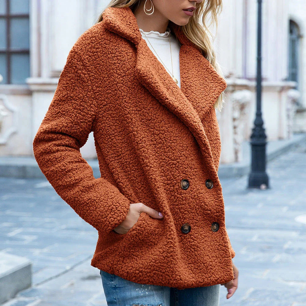 Loose Lapel Fluffy Coat Winter Button Jacket for Women in various colours and sizes