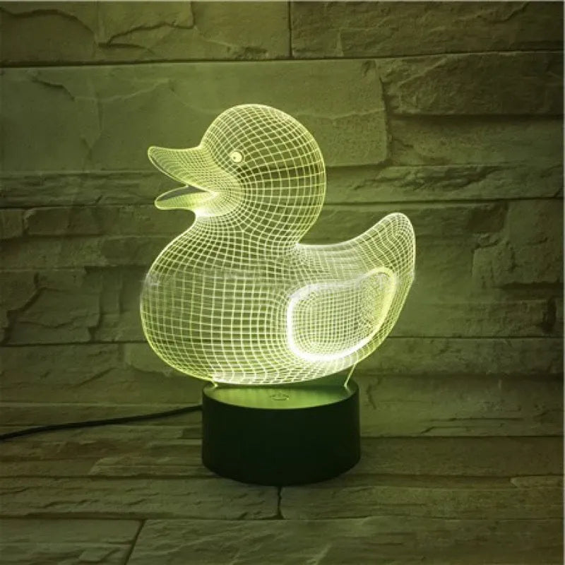 Little Yellow Duck 3D acrylic night light with colourful LED glow on an ABS base.