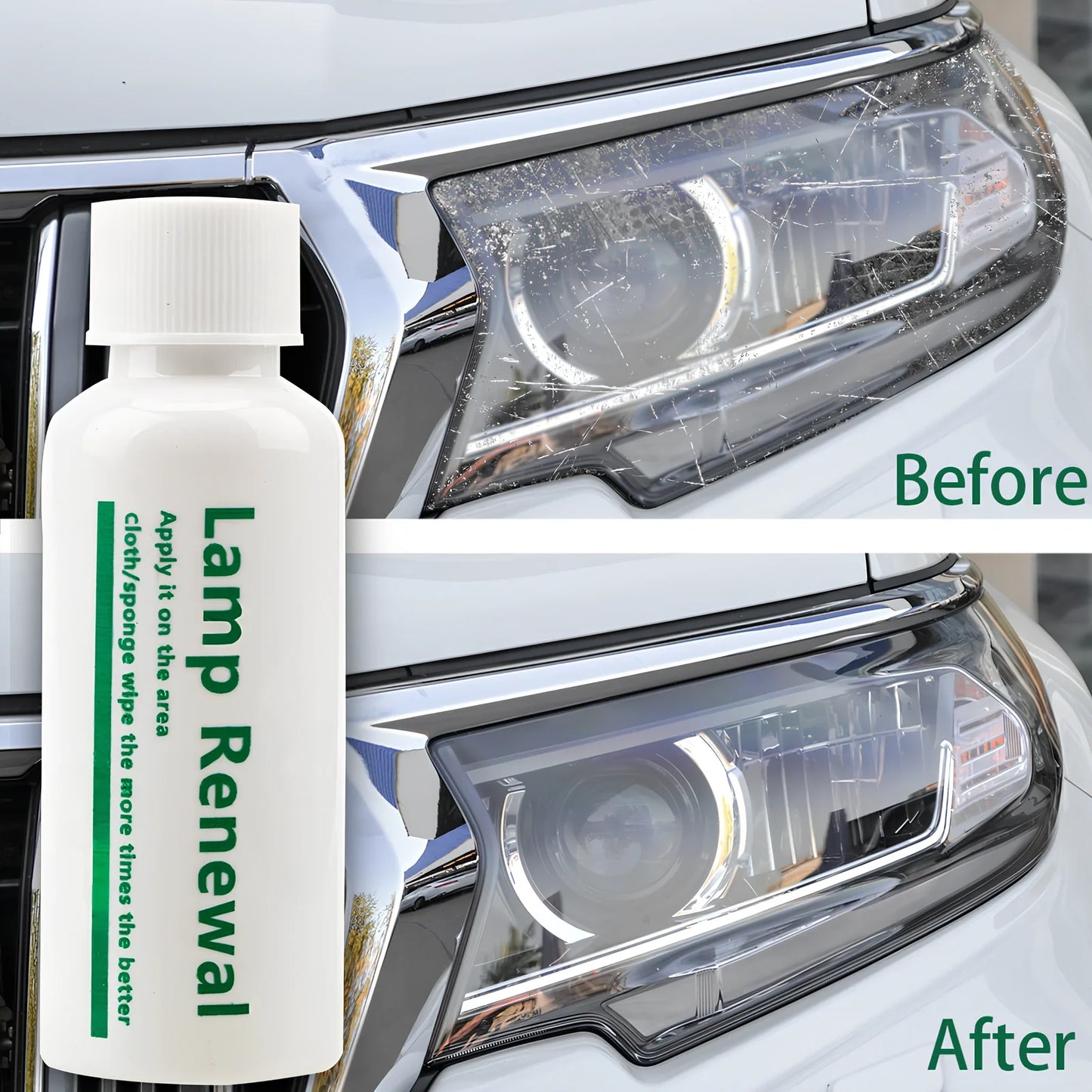 20ml automobile headlight repair liquid bottle for oxidation and yellowing restoration, with sanding steps for clear lenses