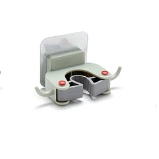 Nail-free multi-function traceless mop holder with double hooks for organizing cleaning tools