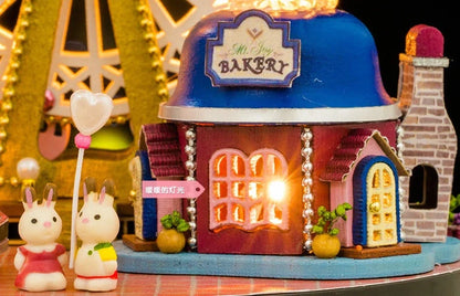 Wooden Ferris wheel building block toy with transparent cover for educational play