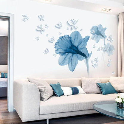 Nordic blue flower decorative wall stickers with anti-mold PVC coating