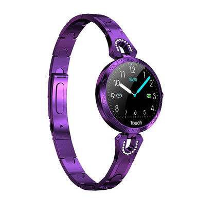 Women's waterproof smartwatch with heart rate monitor and stainless steel strap