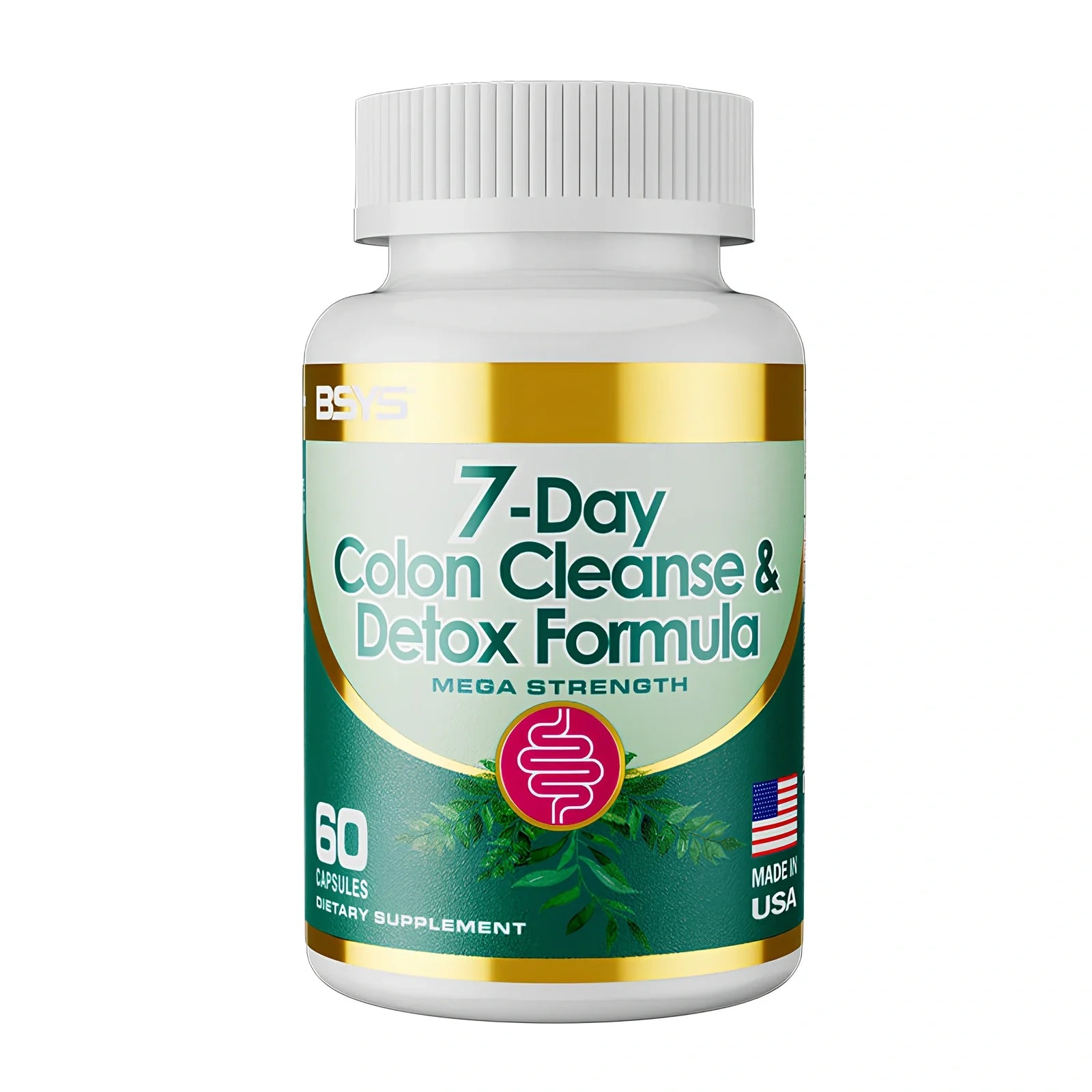 7-Day Colon Cleanse & Detox Formula Capsules bottle with 60 vegetarian capsules for digestive health