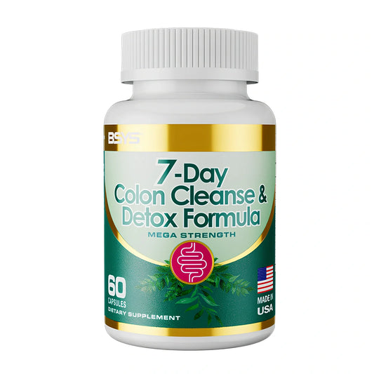 7-Day Colon Cleanse & Detox Formula Capsules bottle with 60 vegetarian capsules for digestive health