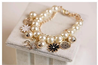 Pearl Flower Bracelet with adjustable clasp and floral motif