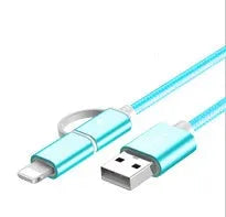 Black 2-in-1 USB Type C Micro USB braided fast charging data cable 1 metre aluminium alloy connectors