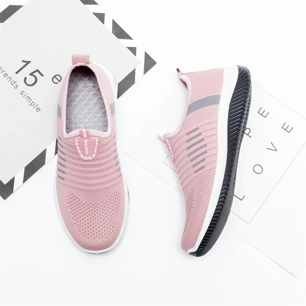 Women's summer breathable mesh shoes in red, black, and pink