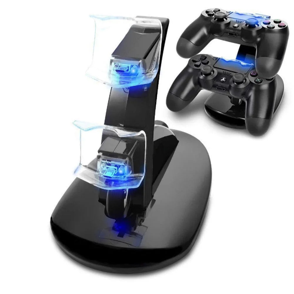 Black Xbox One dual controller charging stand dock showing two gamepads charging.