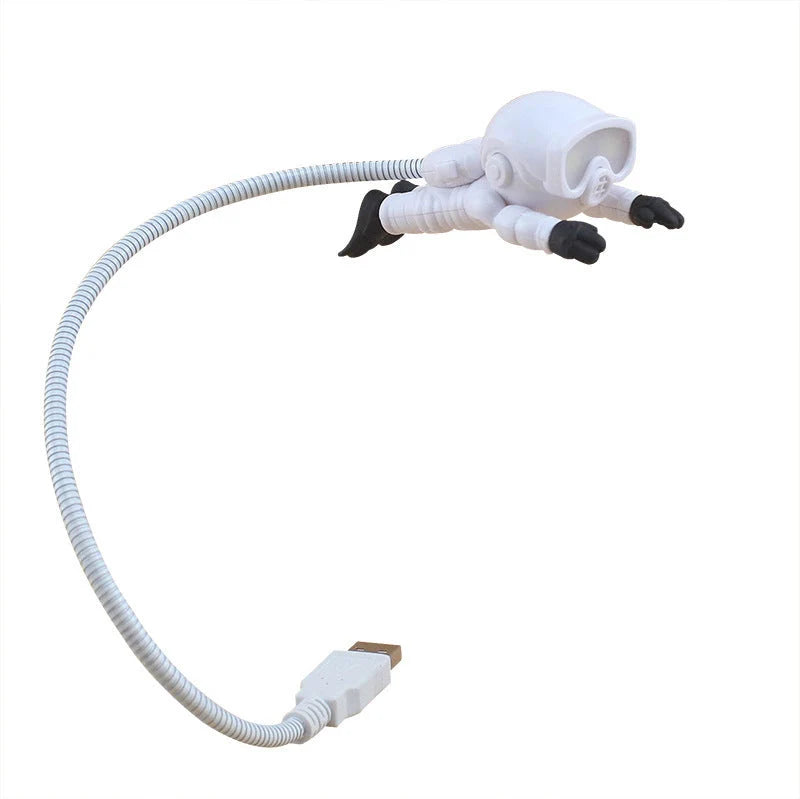 Astronaut USB Desk Lamp with flexible gooseneck arm and unique helmet switch