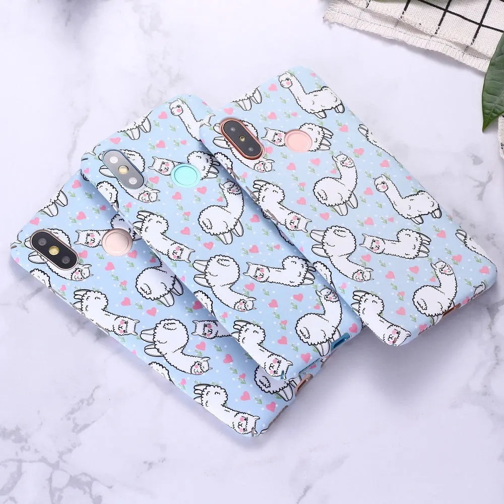 Cute alpaca water sticker frosted phone case for Xiaomi models with PC material shell in photo colour