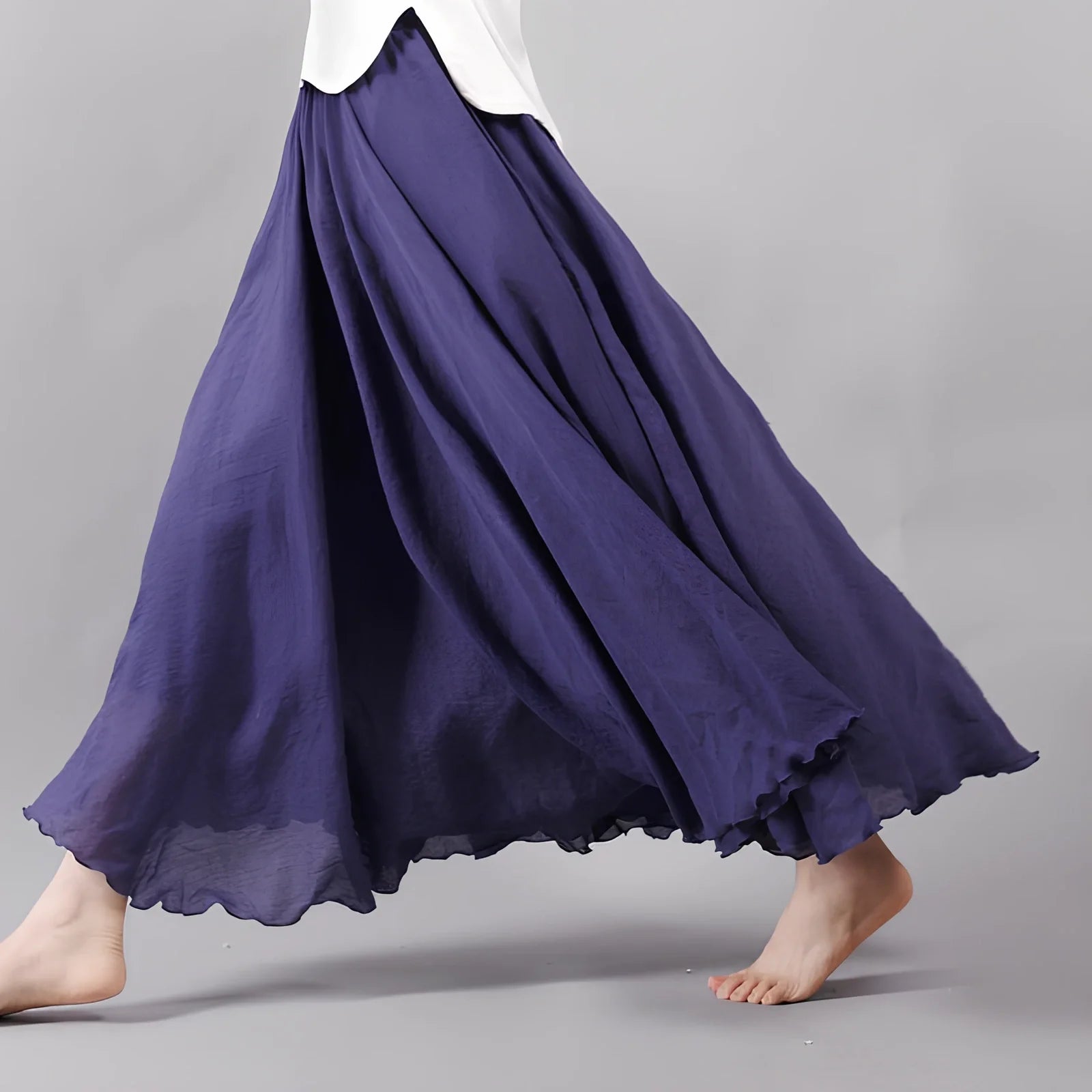 Women's cotton-linen blend A-line summer skirt with big pendulum design in various colours
