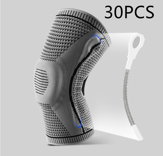 Silicone spring patella knee pads for sports in grey, blue, red, and black