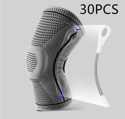 Silicone spring patella knee pads for sports in grey, blue, red, and black