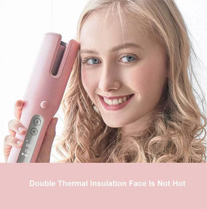 Wireless Automatic Curler with USB LCD Screen and Ceramic Heating in Pink and White
