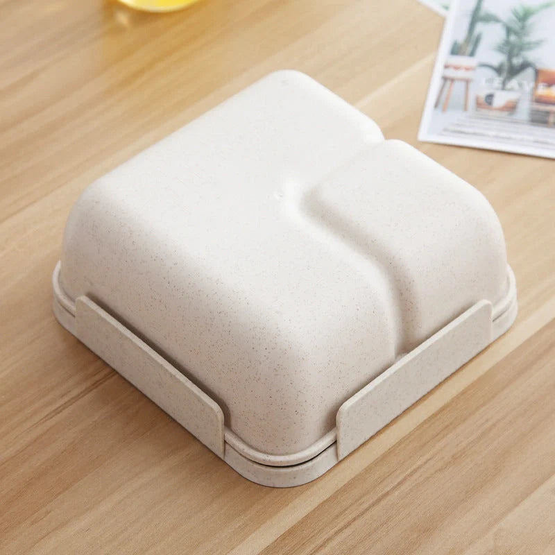 Japanese-style student bento box with silicone seal, microwave-safe, includes spoon and chopsticks
