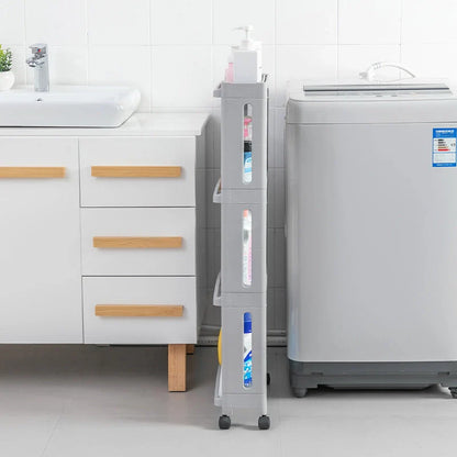 Multi-layer kitchen storage shelf with wheels in white and grey options