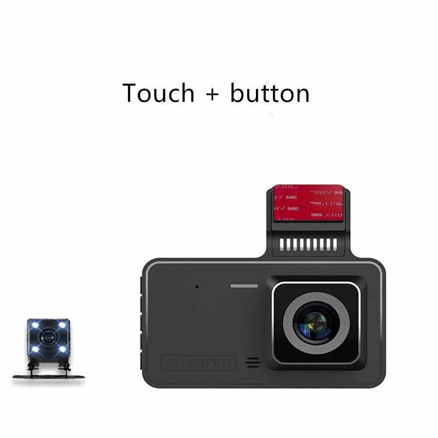 4-inch touch screen dashboard camera with dual lens on adhesive mount