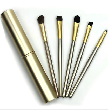Set of 5 mini eye makeup brushes, 15 cm long, 30 grams, in black gold green pink purple, horse and fiber hair for travel