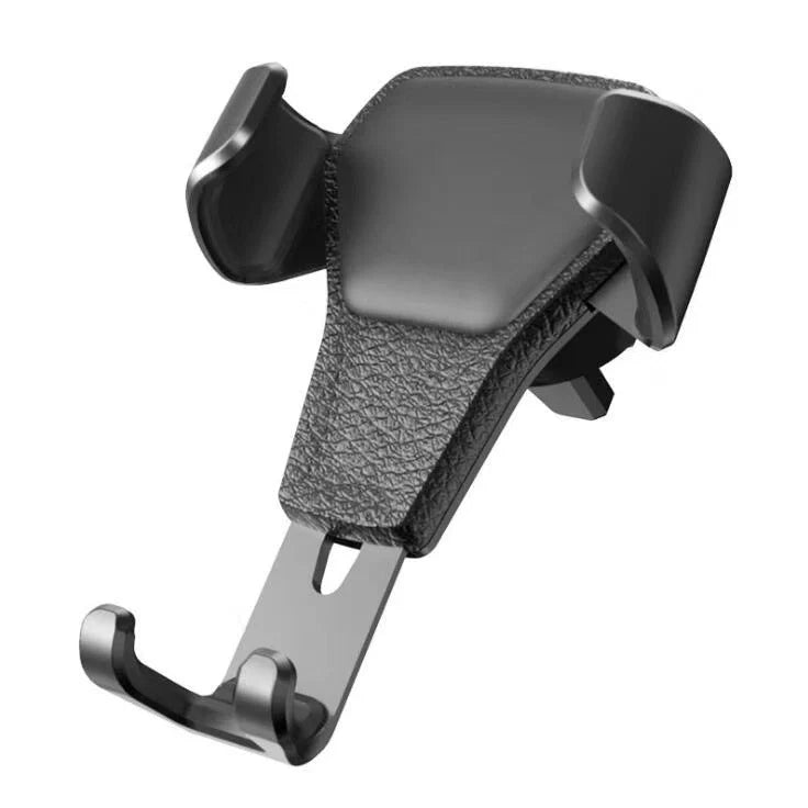 Leather grain gravity mobile phone car holder in black and white, secure and stylish design