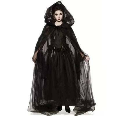 Halloween Maleficent Cosplay Costume Set with dress and cape for females