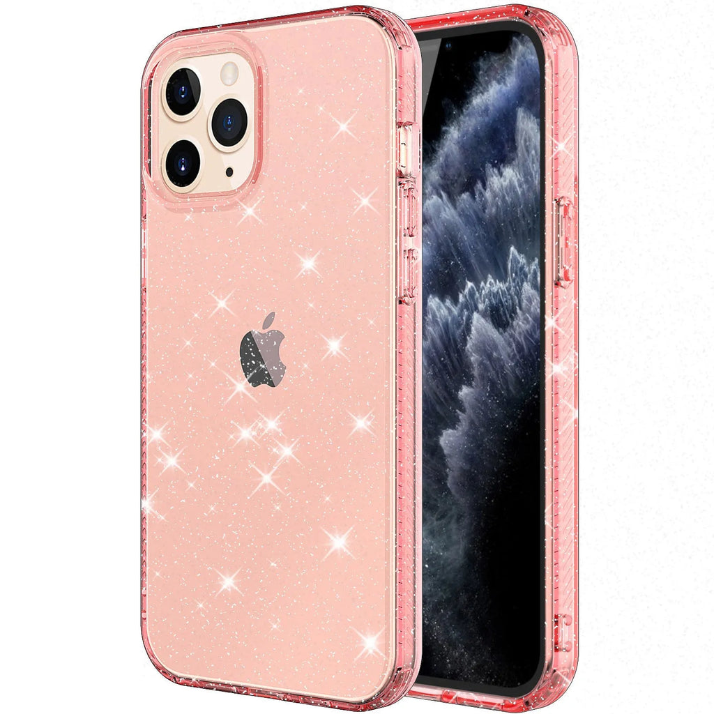 Transparent glitter TPU phone case for iPhone 12 Pro Max in pink, black and purple colours