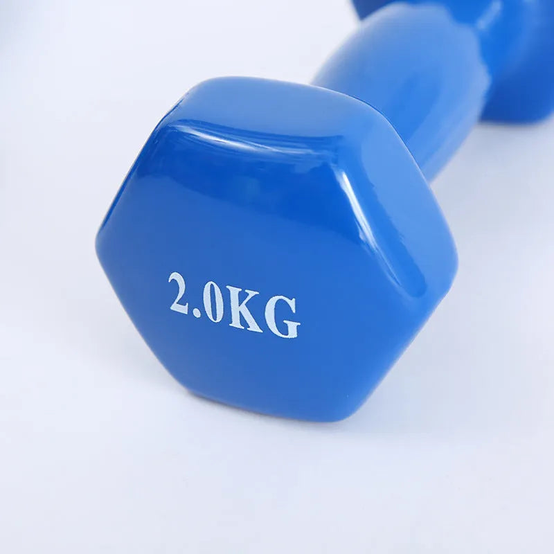 Bright colour plastic-coated fitness dumbbells for home workouts with floor protection