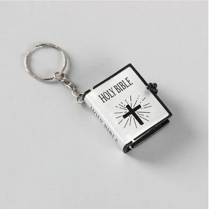 Mini Holy Bible Keychain with Jesus Cross in PVC colour leather, dimensions 4.5x6.0cm