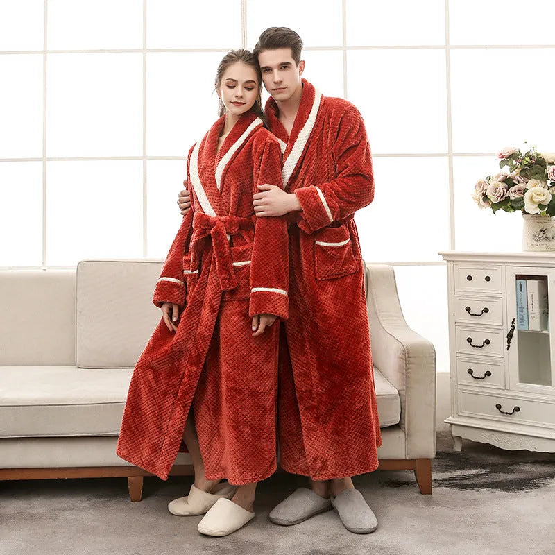 Thick winter couple bathrobe in solid colour, black option, for women and men home wear