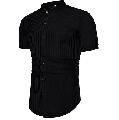 Casual short sleeve shirt in black, brown or gray, sizes L to 3XL with 20cm sleeves and 50-65cm chest fit