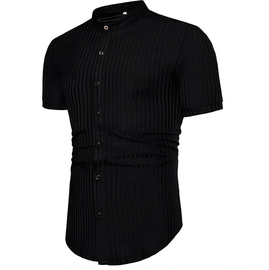 Casual short sleeve shirt in black, brown or gray, sizes L to 3XL with 20cm sleeves and 50-65cm chest fit