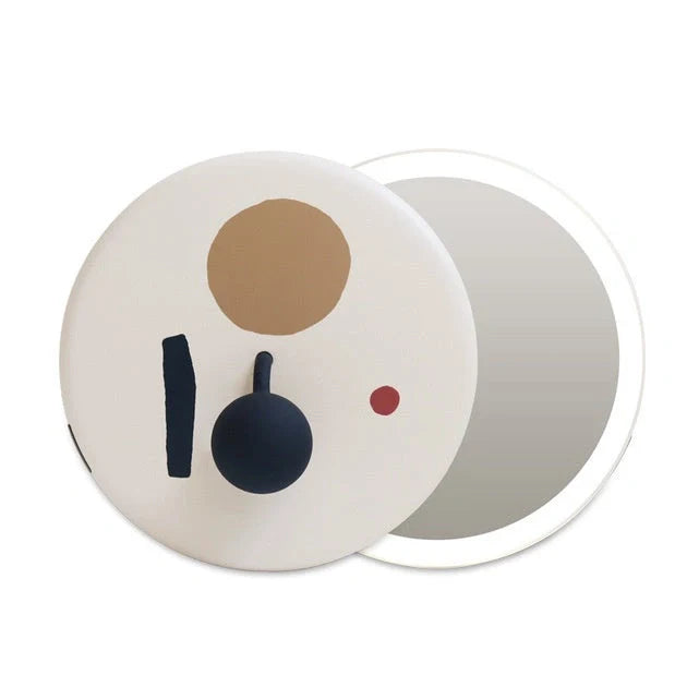 Pink and white LED makeup mirror with overlay closure and 800mAh battery